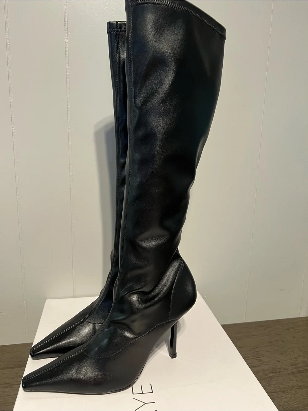 RAYE Alexandra Knee High Boots Women's Black Stiletto Pointed-Toe Boots